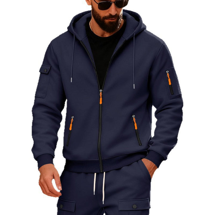 Men's hooded sweatshirt jacket with full zip and multiple security pockets Mune Fashion