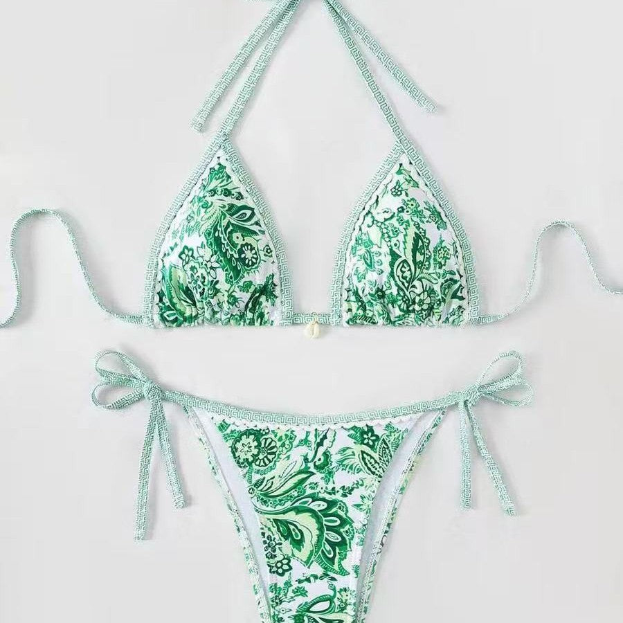 Women's triangle bikini with floral pattern and adjustable tie straps Mune Fashion