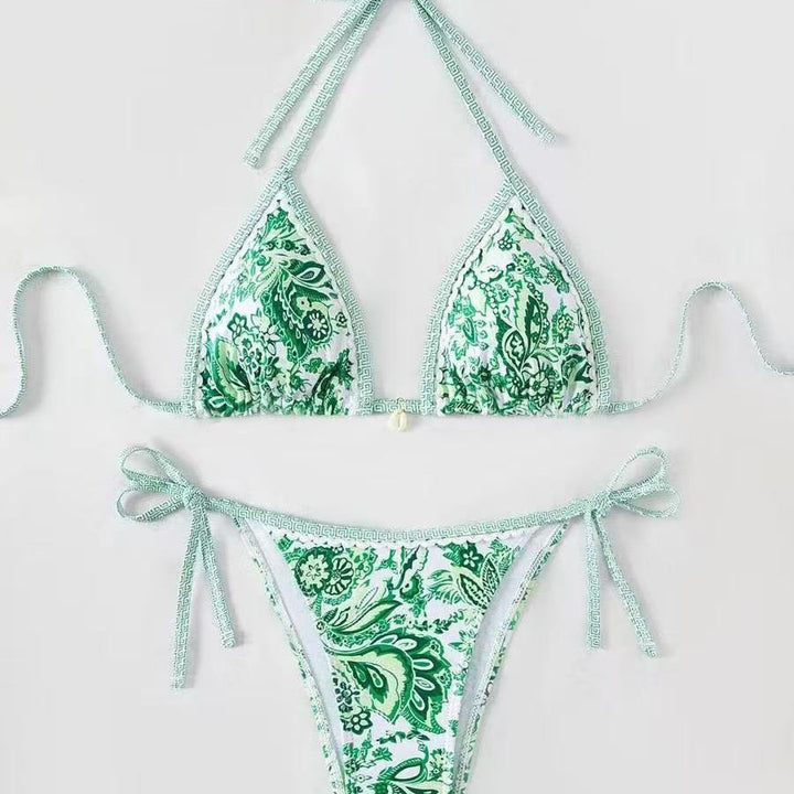 Women's triangle bikini with floral pattern and adjustable tie straps Mune Fashion