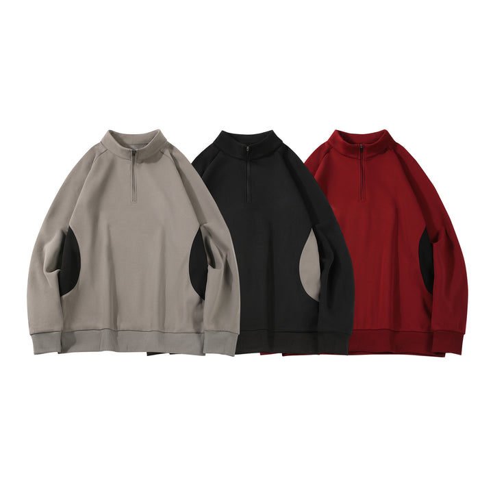 Herren Halbzip‑Sweatshirt mit Stehkragen und kontrastseitigen Einsätzen Mune Fashion
