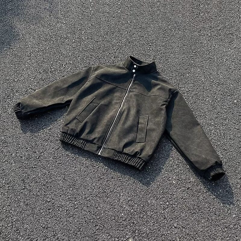 Unisex Short Cut Oversized Bomber Jacket with Stand Collar and Elastic Hem Mune Fashion