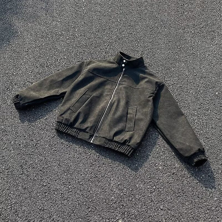 Unisex Short Cut Oversized Bomber Jacket with Stand Collar and Elastic Hem Mune Fashion