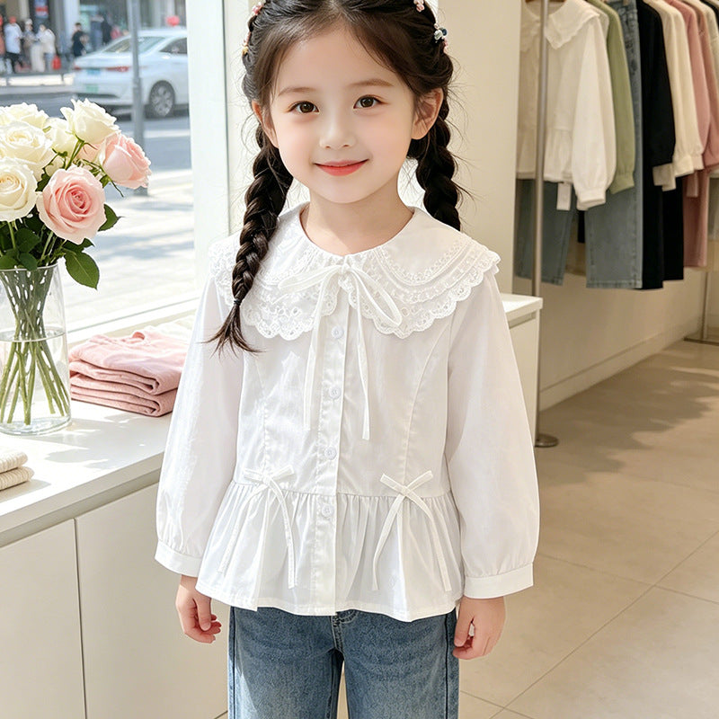 Girl's blouse with romantic lace collar and flounce Mune Fashion