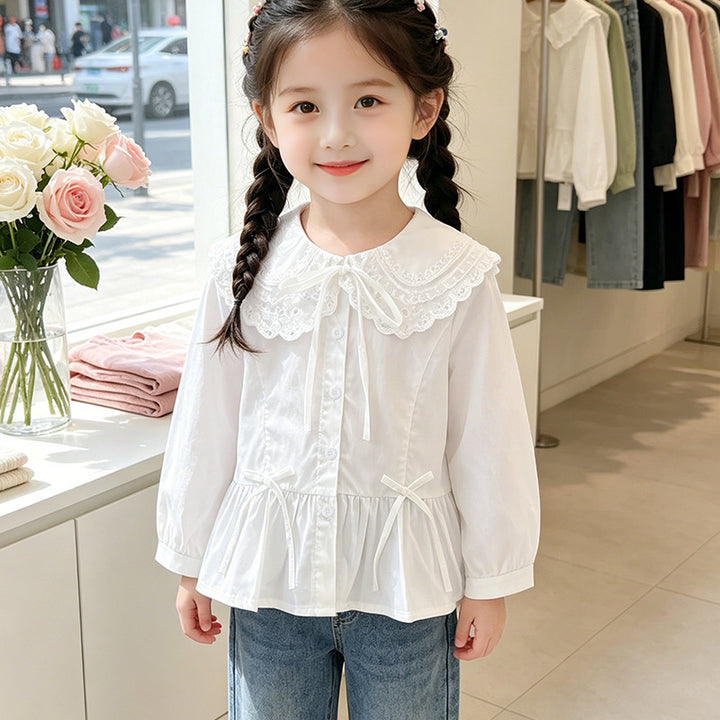 Girl's blouse with romantic lace collar and flounce Mune Fashion