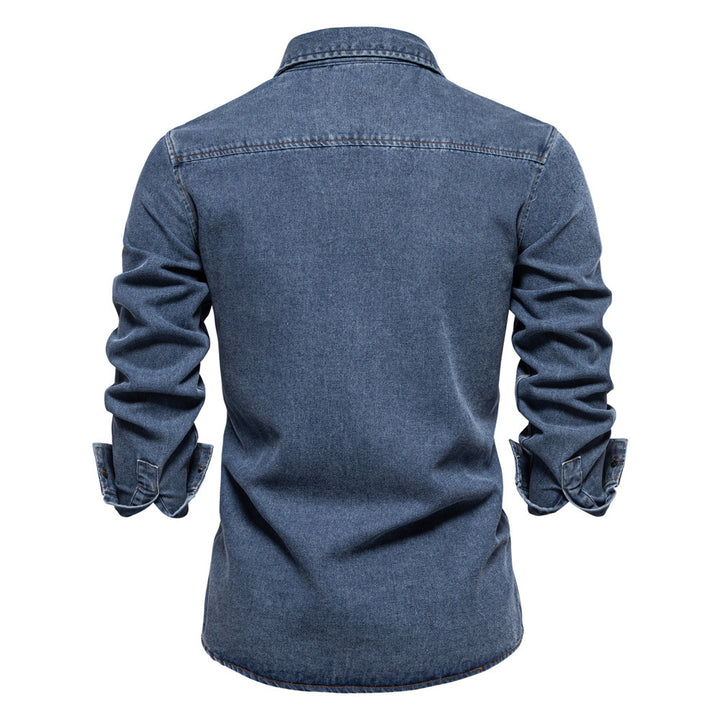 Men's tailored denim shirt with Kent collar, patch chest pockets and contrast stitching Mune Fashion