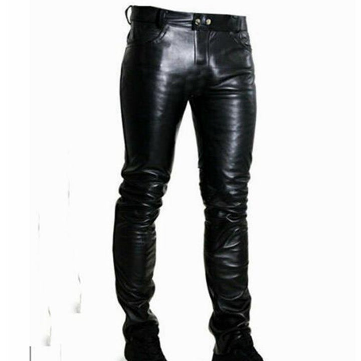 Men's Tight-Fitting Pants in Leather Look with Slim Silhouette and Snap Button Waistband Mune Fashion