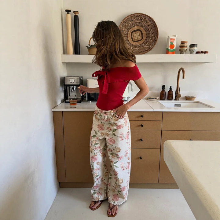 Women's Two-Piece Floral Print Co-Ord Set with Oversized Blouson and High-Waist Pants Mune Fashion