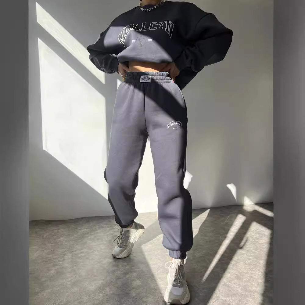 Women's Oversized College Sweatshirt and High-Waist Jogger Set in French Terry Mune Fashion