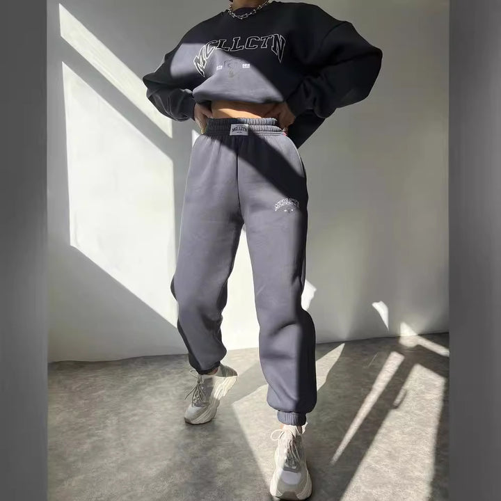 Women's Oversized College Sweatshirt and High-Waist Jogger Set in French Terry Mune Fashion