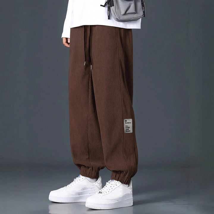Men's nan Relax leisure pants made of fine wide cord structure with drawstring and elastic ankle cuffs Mune Fashion