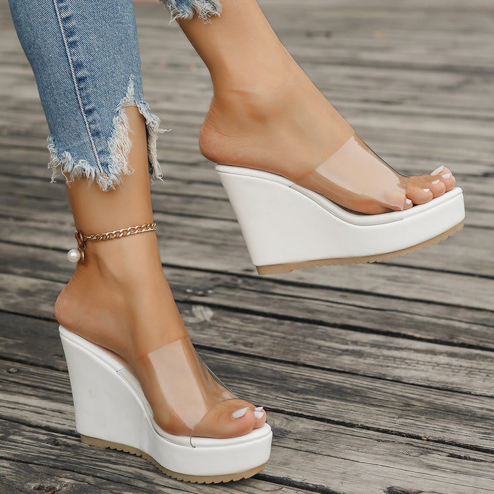Women's transparent mules with PVC upper straps, high wedge heel, and non-slip sole Mune Fashion