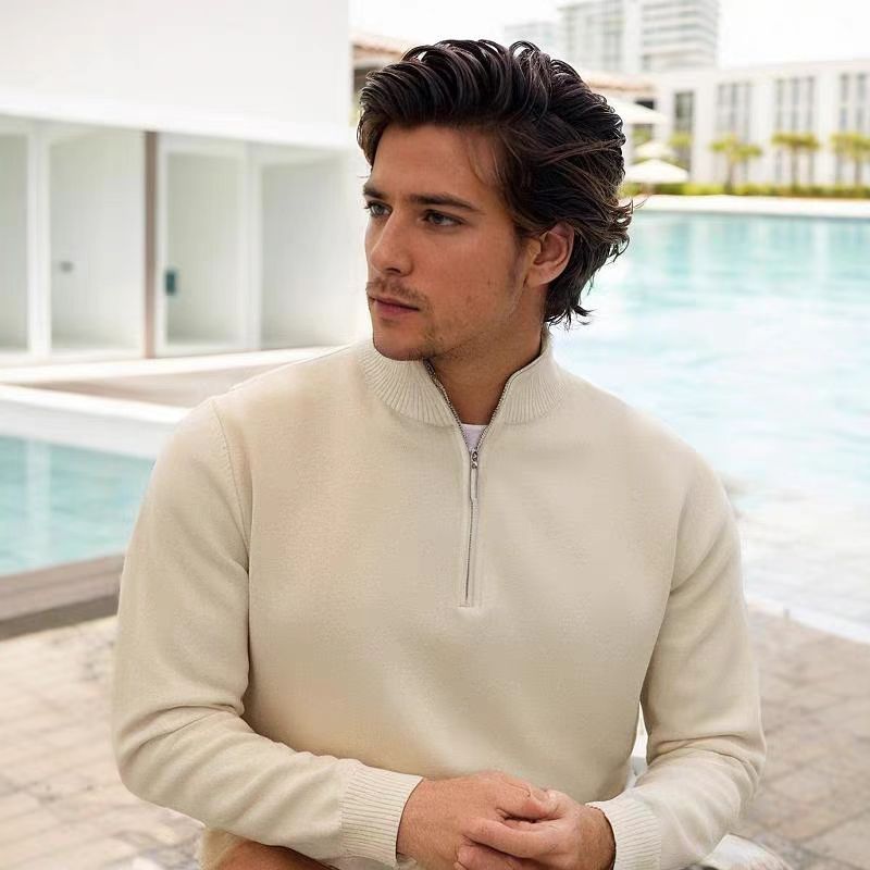 Men's fine knit half-zip pullover with stand-up collar and ribbed cuffs Mune Fashion