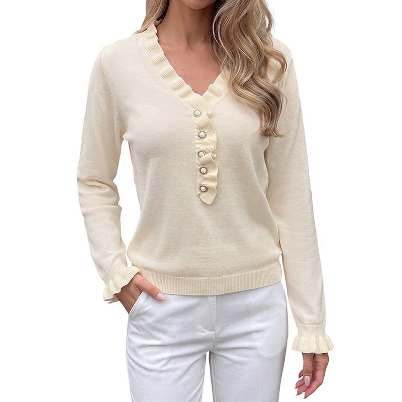 Women Elegant Sweater with Ruffle Details Mune Fashion