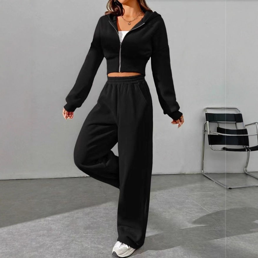 Women's cropped hoodie with zipper and wide high-waist joggers Mune Fashion
