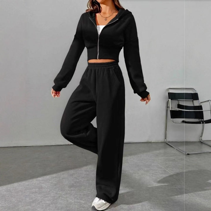 Women's cropped hoodie with zipper and wide high-waist joggers Mune Fashion