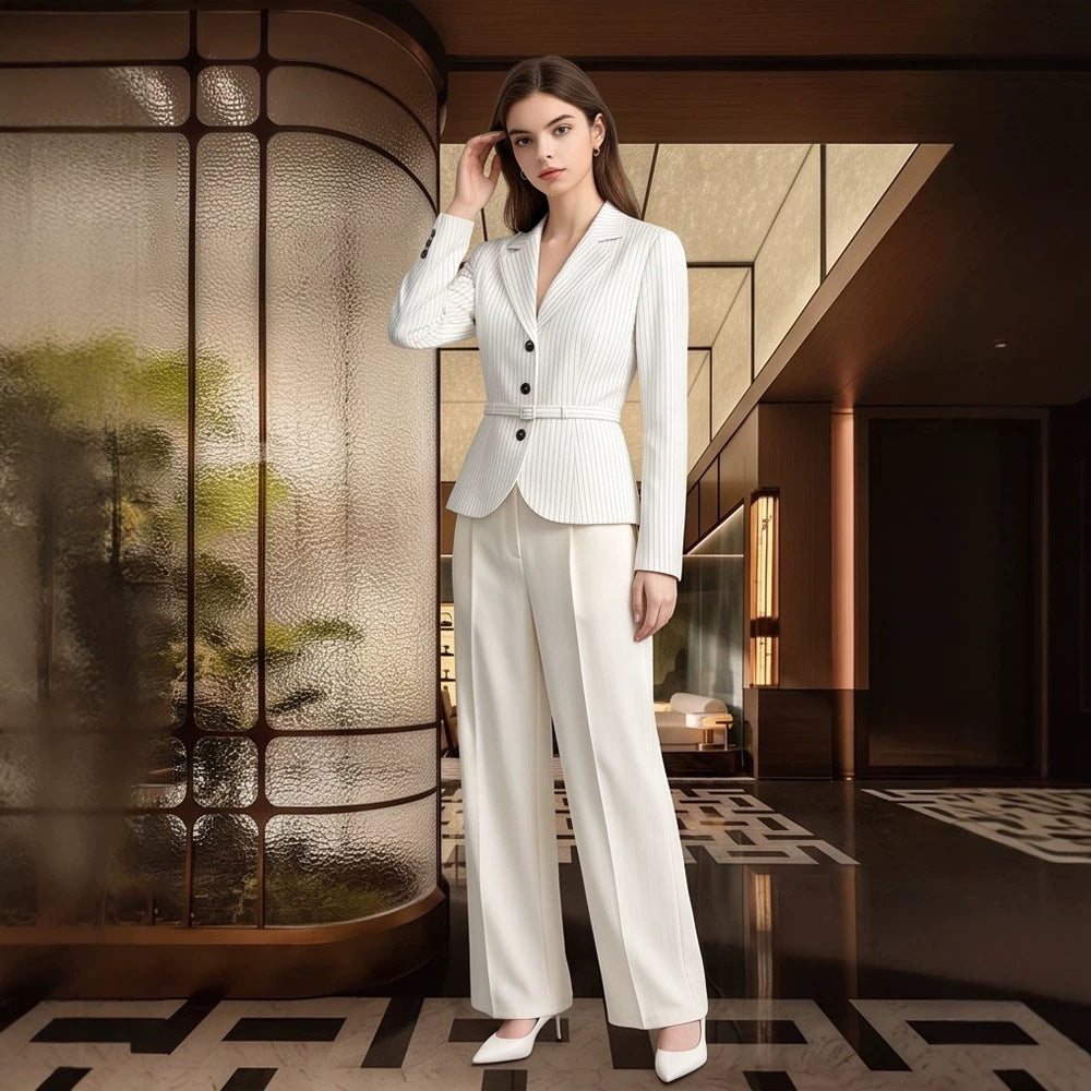 Women Tailored Pinstripe Blazer and Palazzo Pants Set Mune Fashion