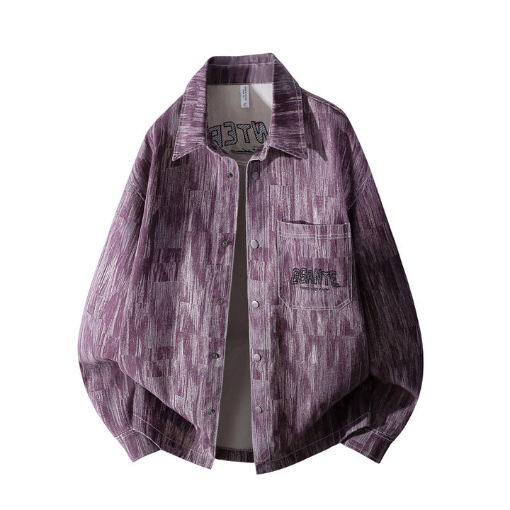 Men's Oversized Shirt Jacket with Structural Print, Snap Button Placket & Patch Chest Pocket Mune Fashion