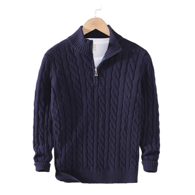 Men's cable knit semi-zip pullover made of soft cotton blend with stand-up collar Mune Fashion