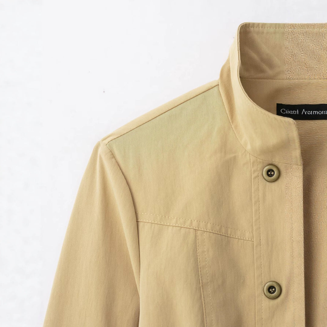 Women Short Double-Breasted Field Blouson in Utility Style with Stand-Up Collar Drune