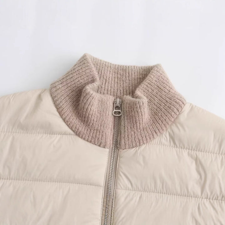 Women's Padded Quilted Vest with Knit Funnel Neck Mune Fashion