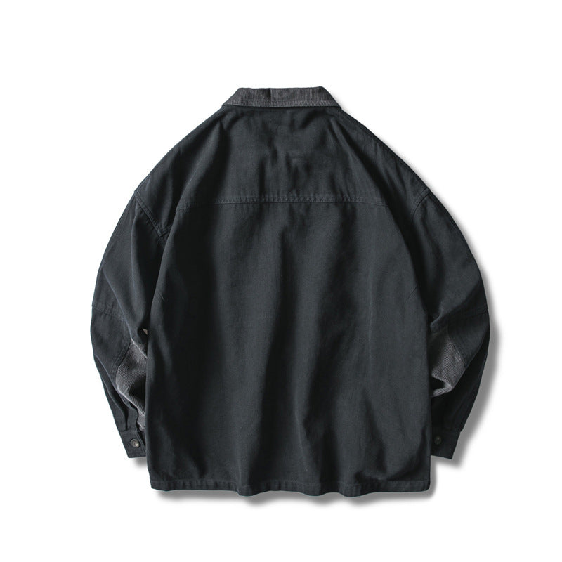 Men's loosely cut field jacket in workwear style with patch pockets and corduroy collar Mune Fashion