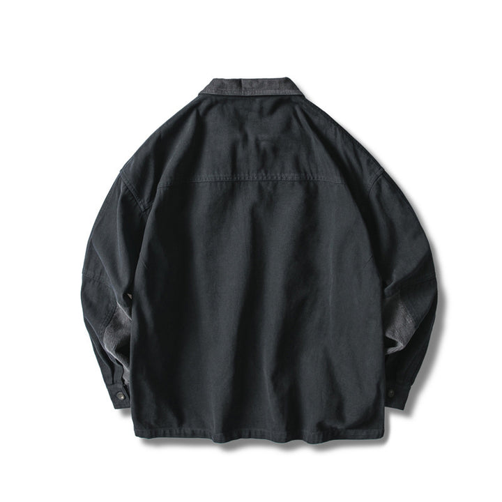 Men's loosely cut field jacket in workwear style with patch pockets and corduroy collar Mune Fashion