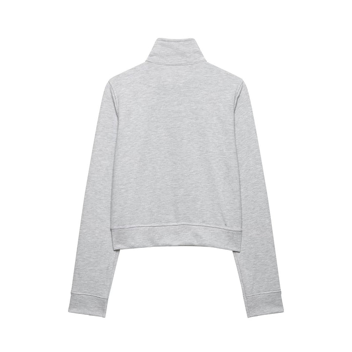 Women's Cropped Sweat Jacket with Stand Collar and Decorative Button Placket Mune Fashion