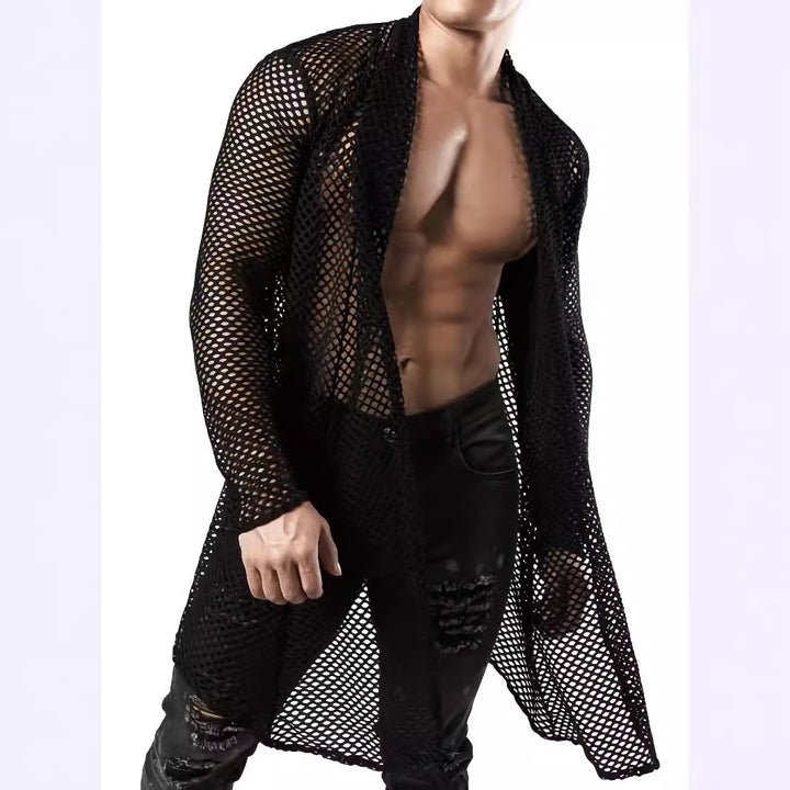 Men's longer crocheted net coat with open cut and figure-hugging fit Mune Fashion