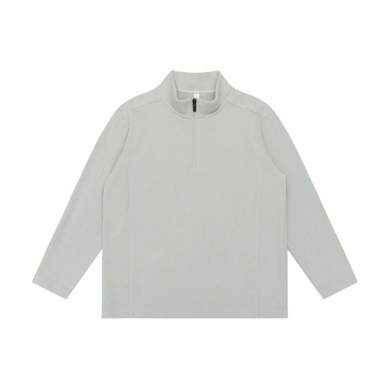 Unisex Textured Half-Zip Knit Sweater in Boxy Cut with Stand-up Collar Mune Fashion