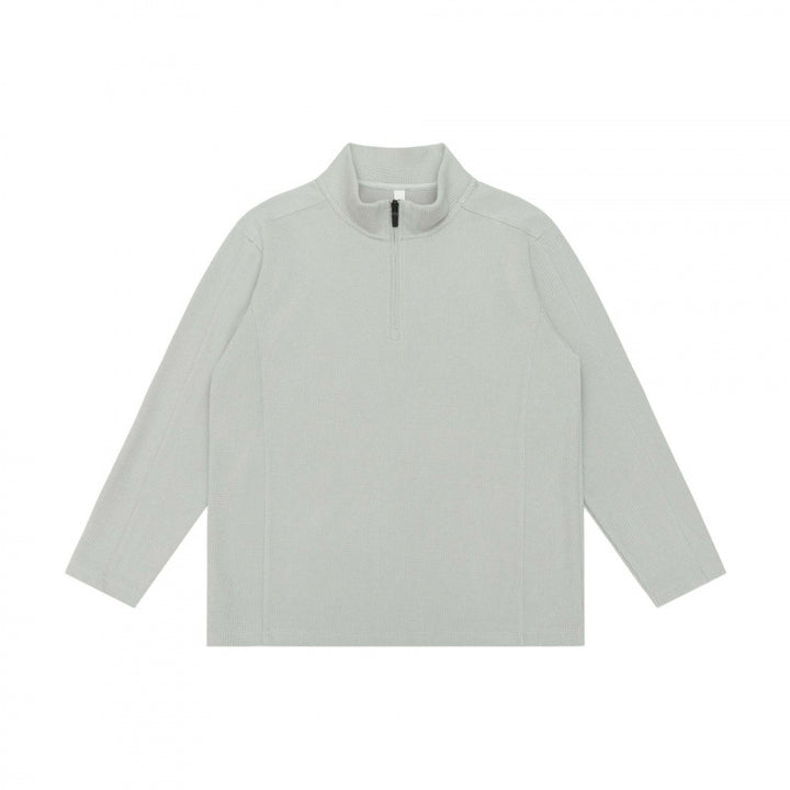 Unisex Textured Half-Zip Knit Sweater in Boxy Cut with Stand-up Collar Mune Fashion