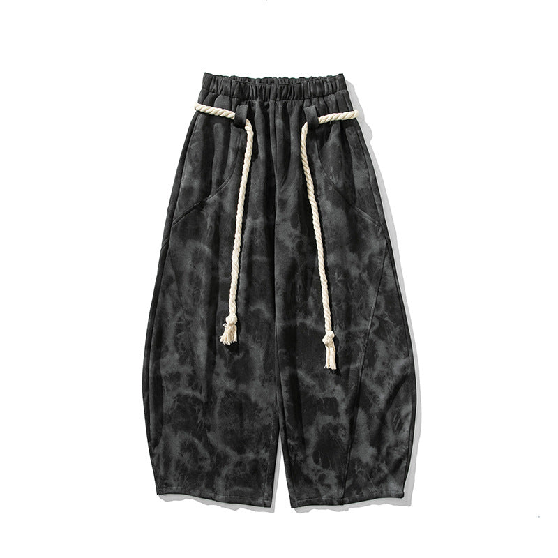 Men's Extra Wide Batik Lounge Pants in Baggy Cut with Decorative Drawstring Mune Fashion