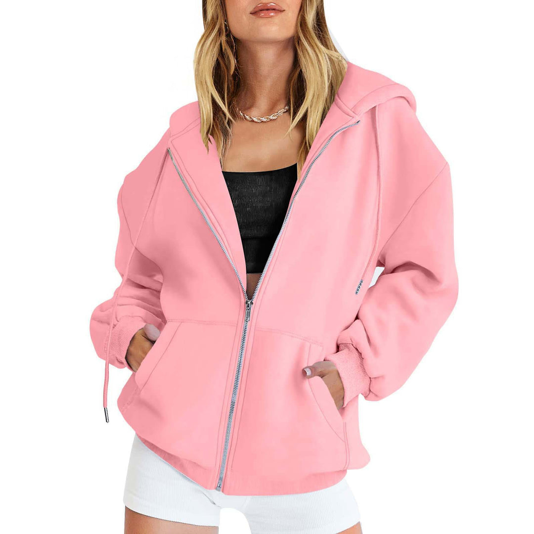 Women's Oversize Zip Hoodie with Hood Kangaroo Pockets and Soft French Terry Mune Fashion