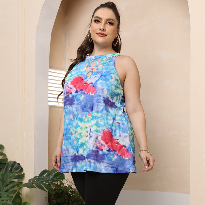 Women's casual top with modern cut-outs and colorful tie-dye pattern Mune Fashion