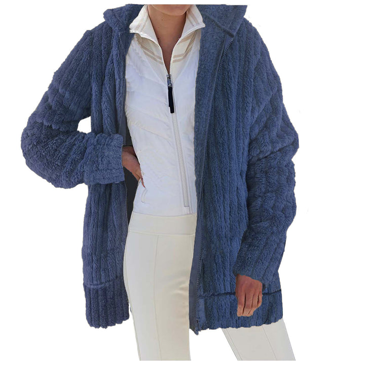 Women's Oversize Teddy-Fleece Hooded Coat with Ribbed Cuffs and Side Pockets Mune Fashion