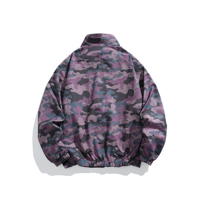 Unisex Lightweight Camo Windbreaker with High Stand Collar, Chest Zip and Elastic Hem Mune Fashion