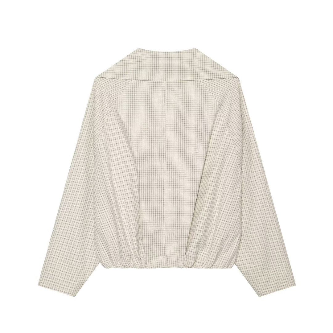 Women Short Jacket Double-Breasted Trench with Oversized Sailor Collar and Elastic Hem Mune Fashion