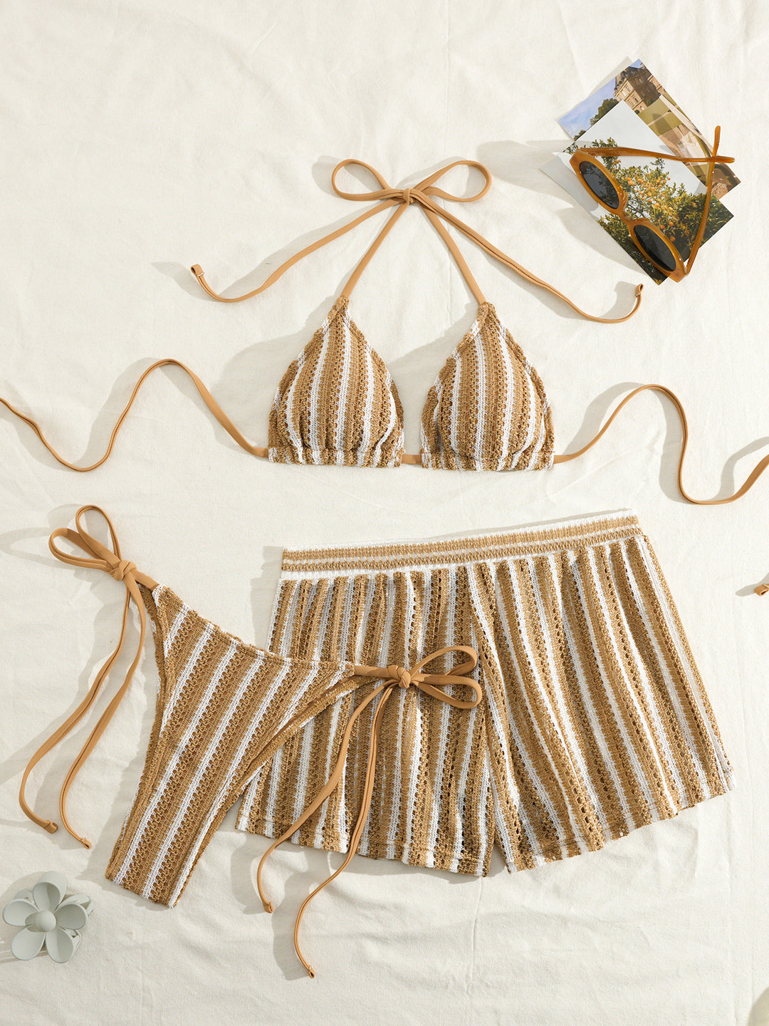 Women's bikini set with striped design and casual shorts Mune Fashion