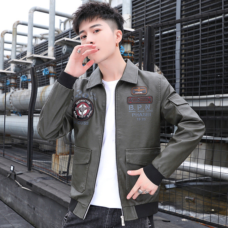 Men's aviator bomber jacket in military style with large back patch and arm pocket Mune Fashion