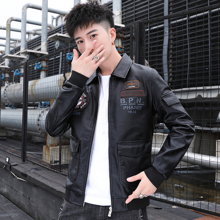 Men's aviator bomber jacket in military style with large back patch and arm pocket Mune Fashion