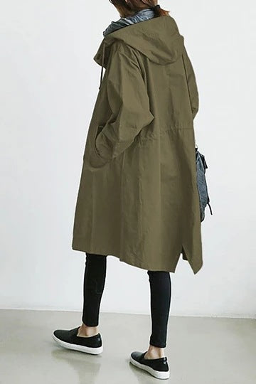 Women's nan lightweight oversized parka coat with hood, drawstring waist and side slit Mune Fashion