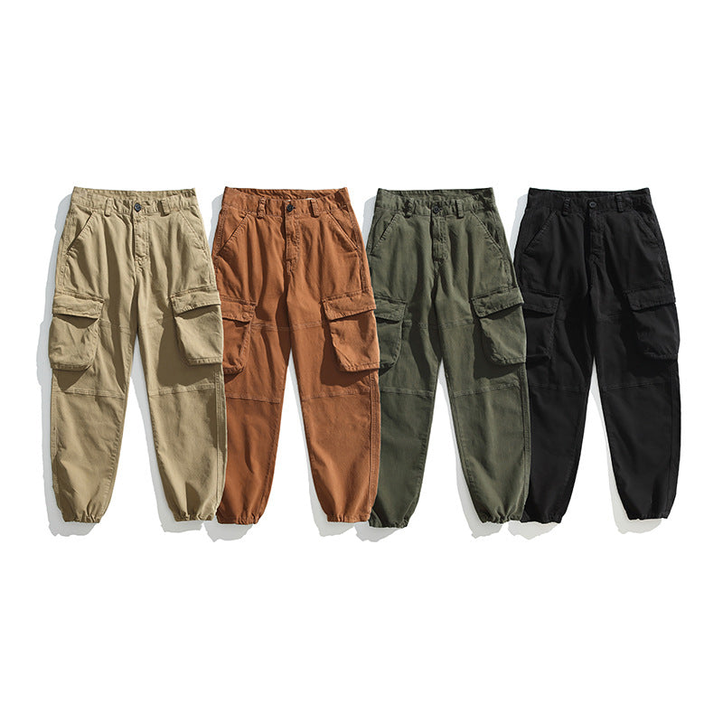 Men's Utility Cargo Jogger Pants with Elastic Ankle Cuffs and Multiple Flap Pockets Drune