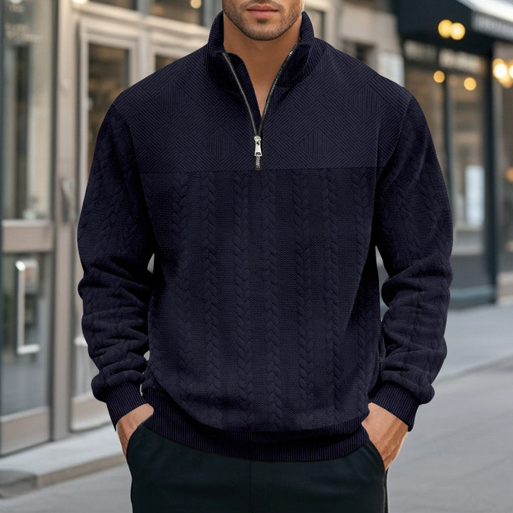 Men's structured half-zip knit pullover with stand-up collar and cable pattern Mune Fashion