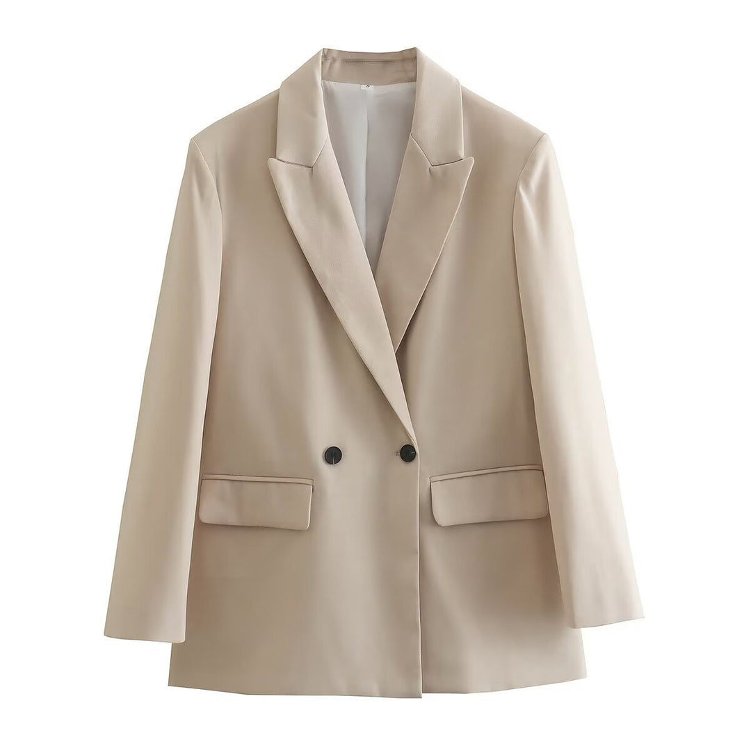 Women's tailored double-breasted blazer with pointed lapels, flap pockets, and light lining Mune Fashion