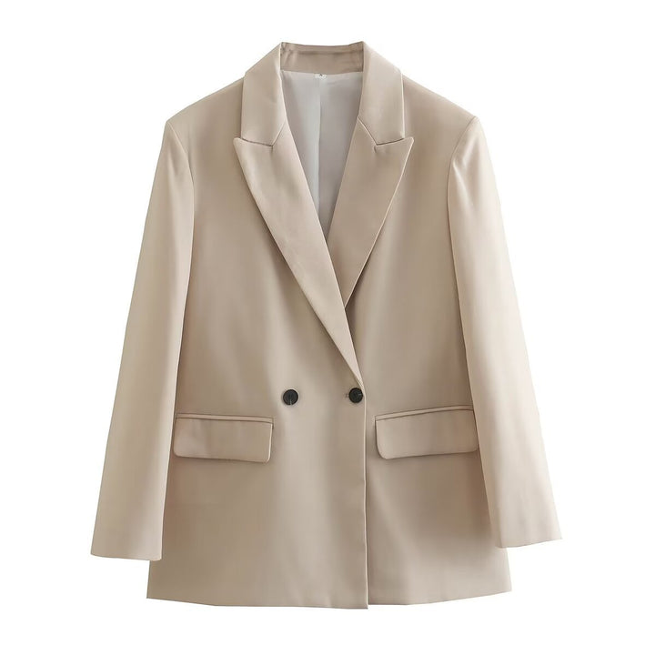 Women's tailored double-breasted blazer with pointed lapels, flap pockets, and light lining Mune Fashion