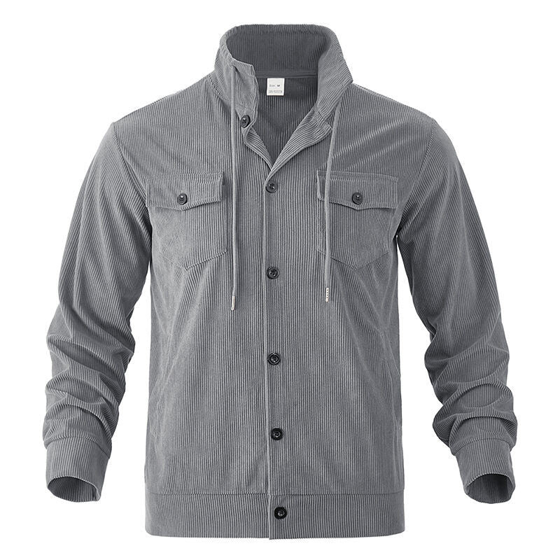 Men's functional cord shirt jacket with high stand collar, drawstring, and patch pockets Mune Fashion
