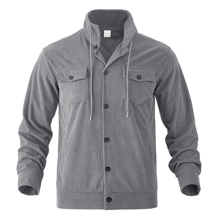 Men's functional cord shirt jacket with high stand collar, drawstring, and patch pockets Mune Fashion