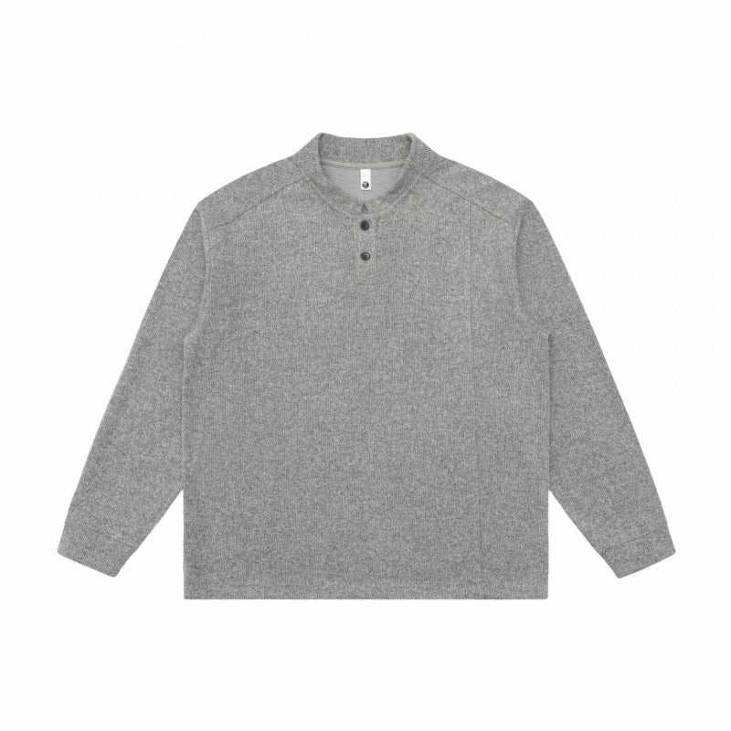 Unisex fine structure Henley knit pullover with raglan sleeves and relaxed fit Mune Fashion
