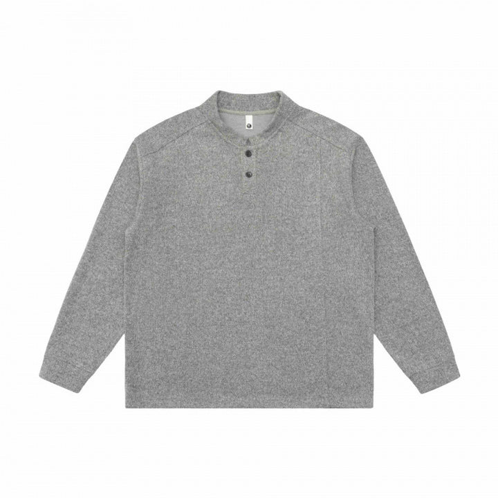 Unisex fine structure Henley knit pullover with raglan sleeves and relaxed fit Mune Fashion