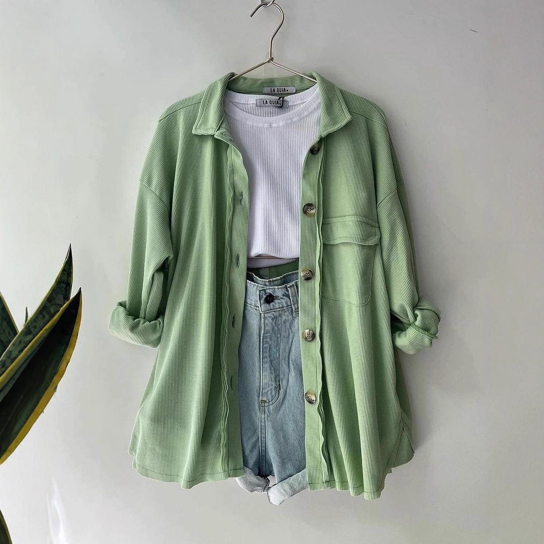 Women's Oversized Cord Shirt Jacket made of Wide Corduroy with Chest Pocket and Wooden Buttons Mune Fashion