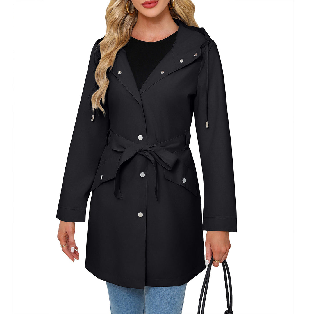 Women's lightweight raincoat in A-line cut with hood, drawstring, and tie belt Mune Fashion